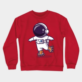 Astronaut Playing Roller Skates Cartoon Crewneck Sweatshirt